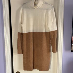 J. Crew Two-Tone Cream and Brown Midi Dress